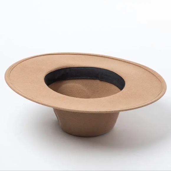 Camel wool wide brim fedora hat